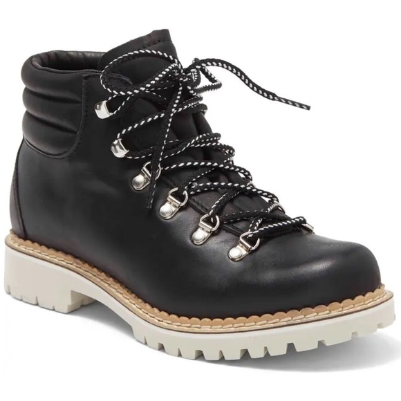 New La Montelliana Margherita Lace Up Boot Black Leather Lug Sole Work Rugged 7 - Picture 1 of 10